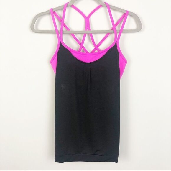 ATHLETA | Strappy Layered Active Tank Top Black Pink Women’s Size X-Small - Picture 1 of 8
